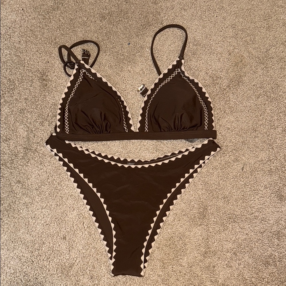 Brown / Tan / Neutral Bikini Set with Matching Sheer Kimono Coverup - Size M